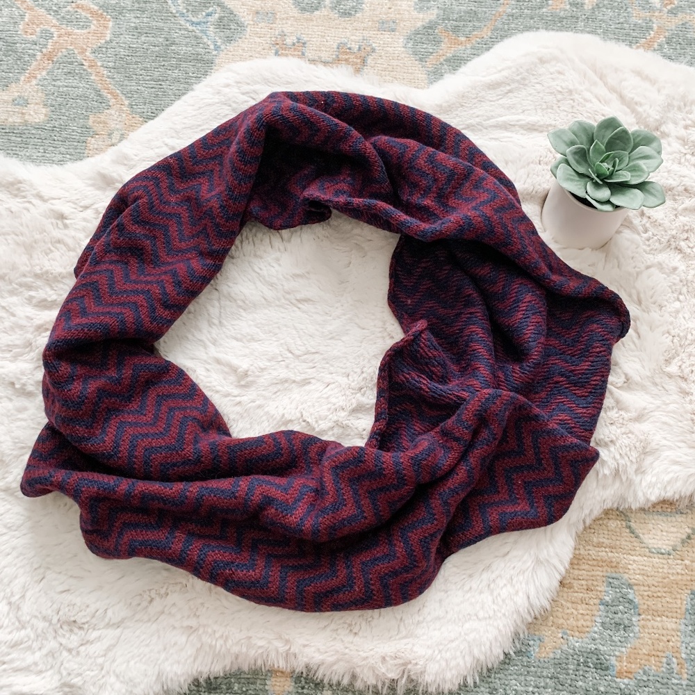 J. Crew Navy & Burgundy Striped Infinity Scarf
